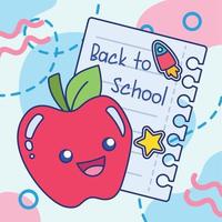 affiche colorée de retour à l'école vecteur de personnage de pomme heureuse