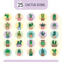 ensemble de vingt-cinq vecteurs d'icônes de cactus vecteur