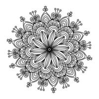 mandala de style doodle vectoriel, fleur de contour noir. isolé sur fond blanc. art dessiné à la main pour les livres de coloriage anti-stress pour adultes et les motifs.