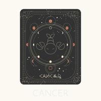 carte de cancer du signe du zodiaque. symbole horoscope astrologique avec phases de lune. icône graphique or sur fond noir. illustration de vecteur ligne art