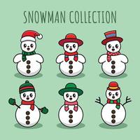 jolie illustration adorable - ensemble d'illustrations d'art de dessin animé de bonhomme de neige mignon et adorable vecteur