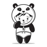 illustration de dessin animé de mascotte de panda mignon et adorable en noir et blanc vecteur