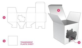 boîte d'emballage avec fenêtre d'hippopotame et modèle de découpe de feuille de plastique transparent vecteur