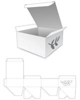 boîte à rabat en carton avec modèle de découpe de fenêtre icône feuilles vecteur