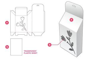boîte inclinée suspendue avec fenêtre d'icône de fleur et modèle de découpe de feuille de plastique transparent
