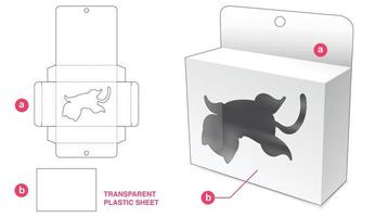 emballage suspendu en carton avec fenêtre de chat et modèle de découpe de feuille de plastique transparent vecteur