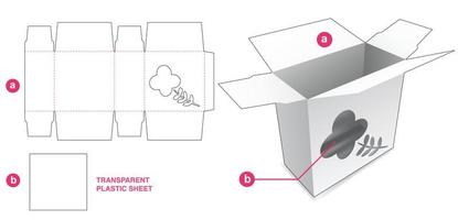emballage en carton avec fenêtre d'icône de fleur et modèle de découpe de feuille de plastique