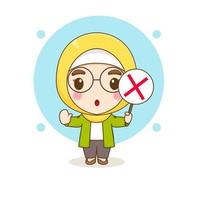 illustration de dessin animé d'un personnage de jolie fille musulmane tenant une mauvaise pancarte vecteur