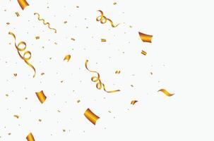 confettis dorés et illustration de souffle de ruban. vecteur d'explosion d'éléments de célébration de carnaval. confettis dorés et guirlandes tombant sur un fond blanc. éléments de célébration du festival et de l'anniversaire.