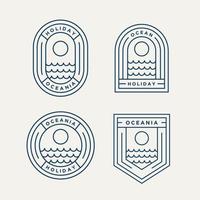 ensemble d'icône de logo art ligne minimaliste océan été vecteur