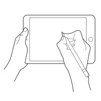 Dessin à la main avec un crayon électronique sur un appareil tactile tablette. Icône de geste pour les tablettes.