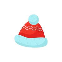 bonnet d'hiver à pompon, tricot chaud, rouge avec fourrure. illustration vectorielle mignonne. pour une carte de vacances, une bannière, un menu, un dépliant. vecteur