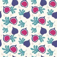 modèle moderne sans couture avec figue de fruits tropicaux dans un style dessiné à la main. modèle d'été de vecteur en violet