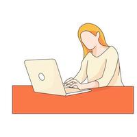 femme avec illustration d'ordinateur portable vecteur
