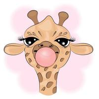 mignon drôle girafe chewing-gum mode savane animal portrait imprimé t-shirt textile emballage cadeau carte postale, illustration vectorielle vecteur