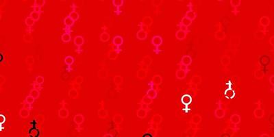 fond de vecteur rose clair et rouge avec des symboles de puissance de la femme.