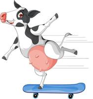 vache laitière jouant au personnage de dessin animé de planche à roulettes vecteur