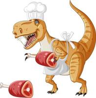 dinosaure tyrannosaurus rex tenant un os de viande en style cartoon vecteur