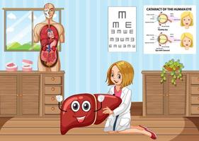 scène de chambre avec un médecin tenant le foie en style cartoon vecteur