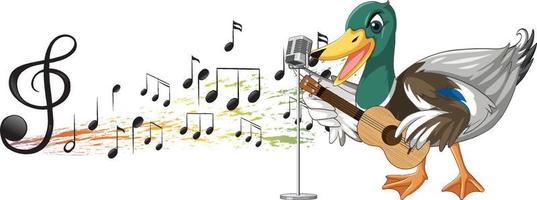 le canard joue de la guitare, ukulélé avec note de musique vecteur