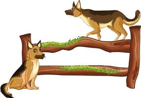 drôle de chien avec clôture en bois vecteur