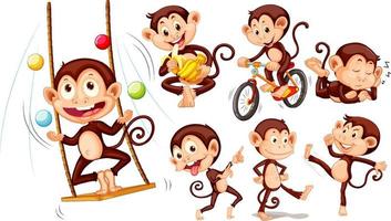 ensemble de poses différentes de personnages de dessins animés de singes