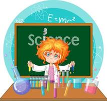 personnage de dessin animé de fille scientifique avec des équipements de laboratoire vecteur