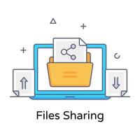 un vecteur de contour plat de partage de fichiers, téléchargement premium