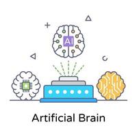 icône de contour plat de cerveau artificiel, vecteur modifiable