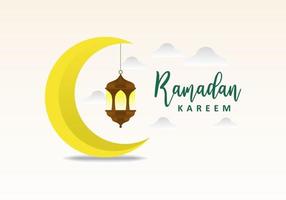 carte de voeux ramadan kareem avec lune jaune et lanterne. vecteur