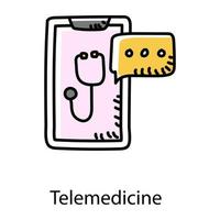 traitement médical en ligne, icône doodle de télémédecine vecteur