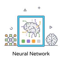 cerveau avec des nœuds indiquant une icône conceptuelle plate du réseau de neurones vecteur