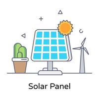 icône de ressource d'énergie solaire dans la conception de contour plat, vecteur de panneau solaire