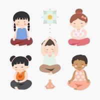 ensemble de méditation yoga. plat méditant enfants collection illustration vecteur