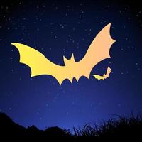 silhouette de chauve-souris isolée sur fond de nuit. chauve-souris volante sur illustration vectorielle de fond de nuit étoilée vecteur