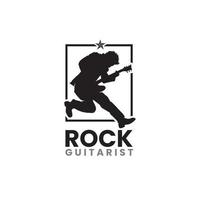 logo du guitariste, festival de musique logo rockstar avec silhouette de guitariste vecteur