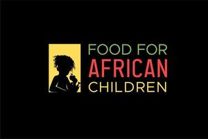 silhouette d'enfants africains mangeant des fruits et de la création de logo de viande vecteur