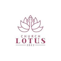 dessin au trait minimaliste lotus et croix pour le logo de l'église ou de la religion chrétienne vecteur