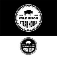 bison buffalo angus bull steak house création de logo de timbre vecteur
