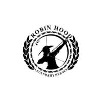 la silhouette de robin des bois du héros légendaire. mythique robin hood le guerrier logo sous forme de pièces vecteur