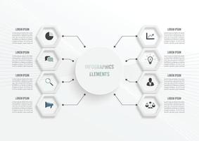 modèle infographique de vecteur avec étiquette en papier 3d, cercles intégrés. concept d'entreprise avec 8 options. pour le contenu, le diagramme, l'organigramme, les étapes, les pièces, les infographies de chronologie, le flux de travail, le graphique.