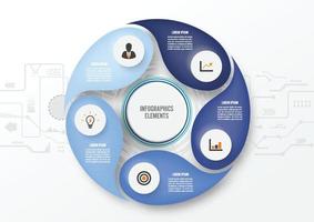 technologie d'infographie vectorielle avec étiquette en papier 3d, cercles intégrés. concept d'entreprise avec 5 options. pour le contenu, le diagramme, l'organigramme, les étapes, les pièces, l'infographie de la chronologie, le flux de travail, le graphique. vecteur