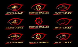 ensemble de logos de garage avec symbole d'oeil et de voiture vecteur