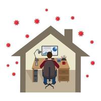un homme est assis devant un ordinateur et travaille en ligne à la maison. vecteur