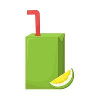 sac de jus et tube à boire, tranche de citron vert, isolé sur fond blanc. emballer des aliments sains. contenant de la sève naturelle des fruits. forfait boissons