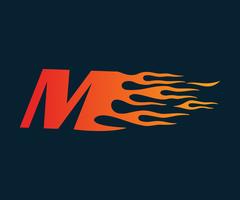 Logo de la flamme de la lettre M. modèle de concept de conception de logo de vitesse vecteur