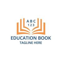 conception d'icône de logo de livre d'éducation, illustration vectorielle. livre avec le mot a,b,c et le logo numéro 1,2,3 vecteur