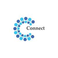 connecter l'icône de la technologie. lettre c avec cercle de points connecté en tant que vecteur de logo de réseau - vecteur.