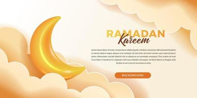 notion de ramadan kareem. en-tête de bannière avec croissant de lune mignon 3d pour un événement islamique avec nuage et couleur claire vecteur