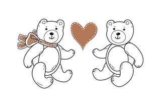amour d'ours en peluche, jouets pour bébés, style de croquis dessinés à la main doodle vecteur